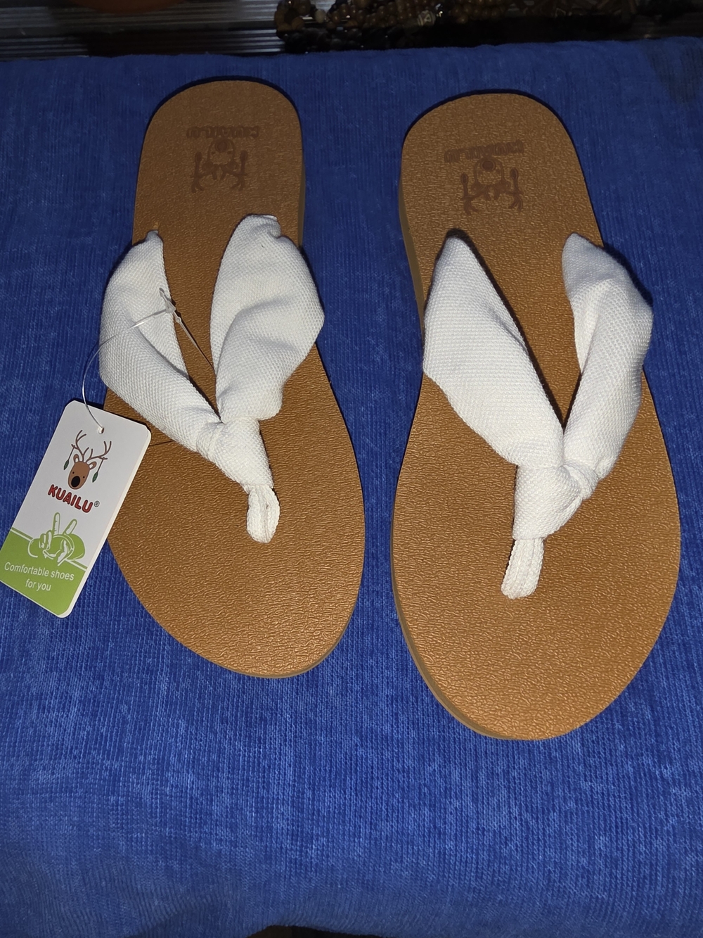 KUAILU White Knot-Style Strap Flip Flops